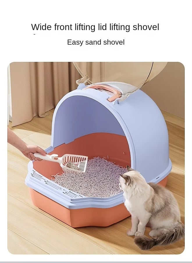 Cat Litter Box with Transparent Window and Handle, Semi-closed Cat Toilet Deodorant and Splash-proof Good Sealing No Odor High-quality Cat Litter Box Suitable for All Cats
