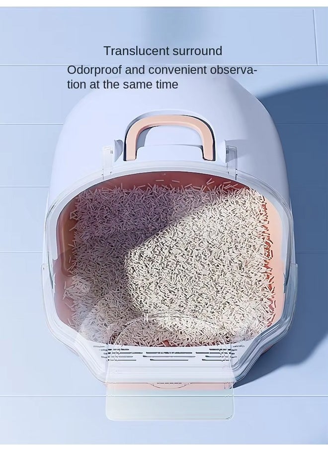 Cat Litter Box with Transparent Window and Handle, Semi-closed Cat Toilet Deodorant and Splash-proof Good Sealing No Odor High-quality Cat Litter Box Suitable for All Cats