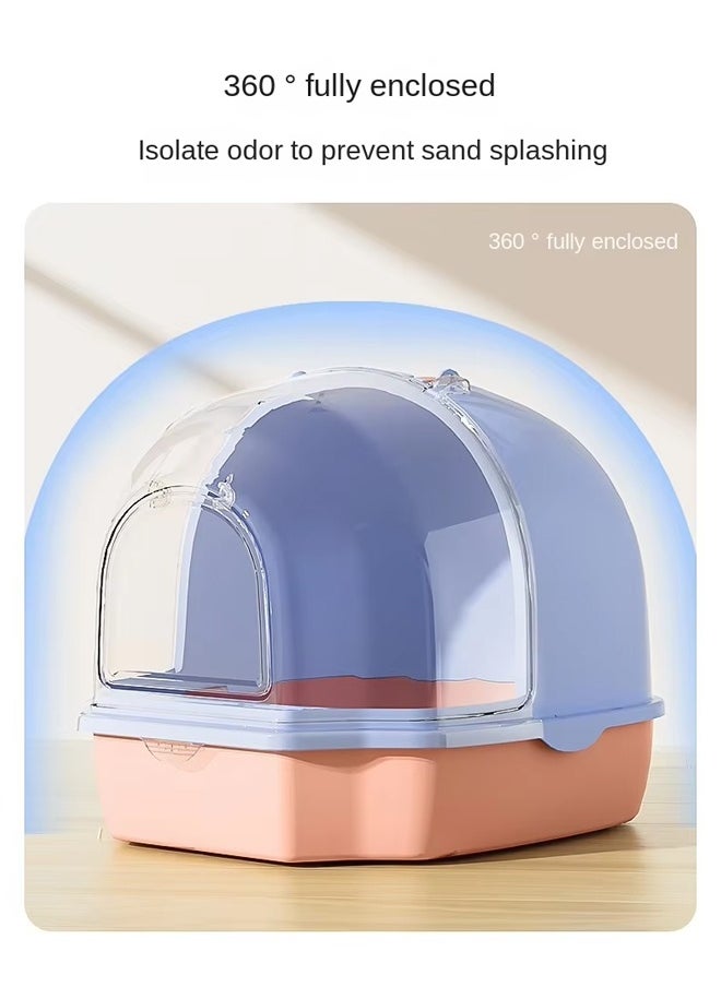 Cat Litter Box with Transparent Window and Handle, Semi-closed Cat Toilet Deodorant and Splash-proof Good Sealing No Odor High-quality Cat Litter Box Suitable for All Cats