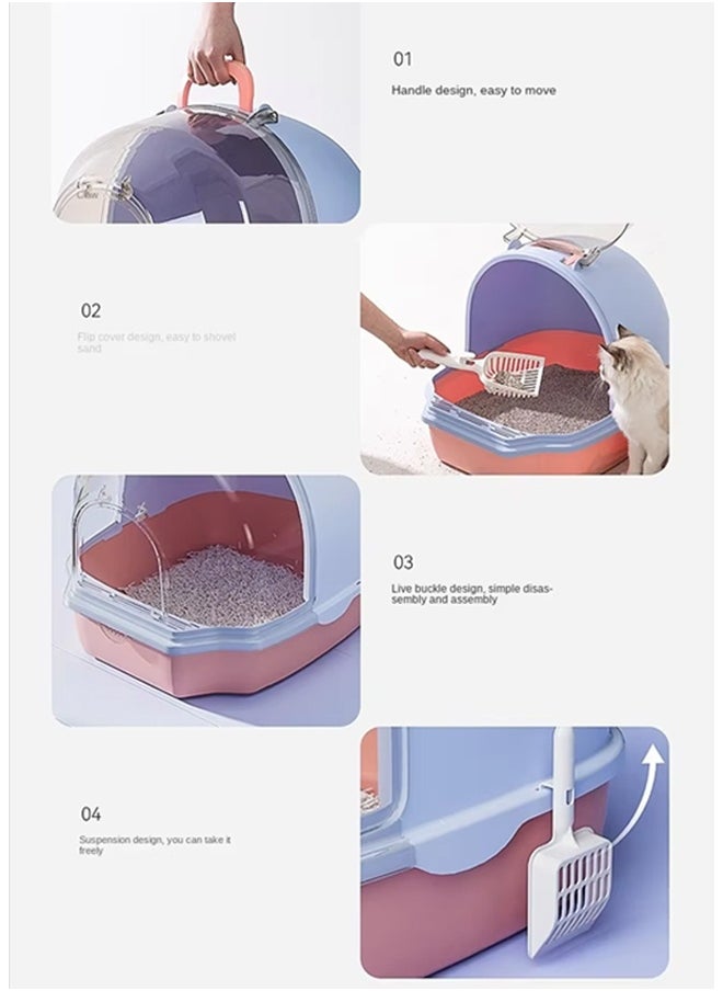 Cat Litter Box with Transparent Window and Handle, Semi-closed Cat Toilet Deodorant and Splash-proof Good Sealing No Odor High-quality Cat Litter Box Suitable for All Cats