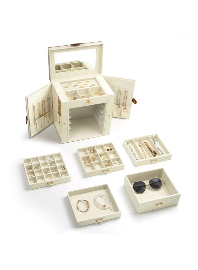 KAMIER Jewellery Box for Women Large 6 Tier Jewellery Box with Mirror and 5 Drawers for Rings, Earrings, Necklaces, Bracelets, White - Image 5