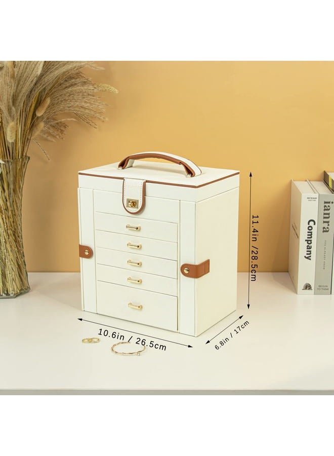 KAMIER Jewellery Box for Women Large 6 Tier Jewellery Box with Mirror and 5 Drawers for Rings, Earrings, Necklaces, Bracelets, White - Image 4