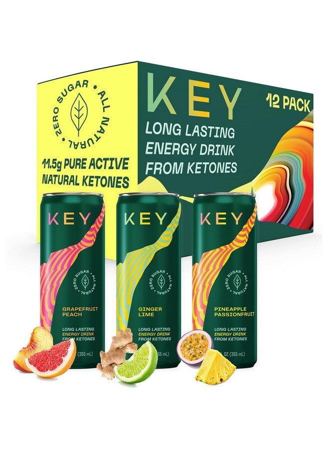 كي مشروب الطاقة KEY Ketone: خالٍ من السكر، 80 ملجم، قليل الكافيين، طبيعي بالكامل، 11.5 جرام كيتونات، طاقة تدوم طويلاً، شاي أخضر وL-Theanine للتركيز الذهني، عبوة متنوعة (عبوة من 12 قطعة) - Image 1