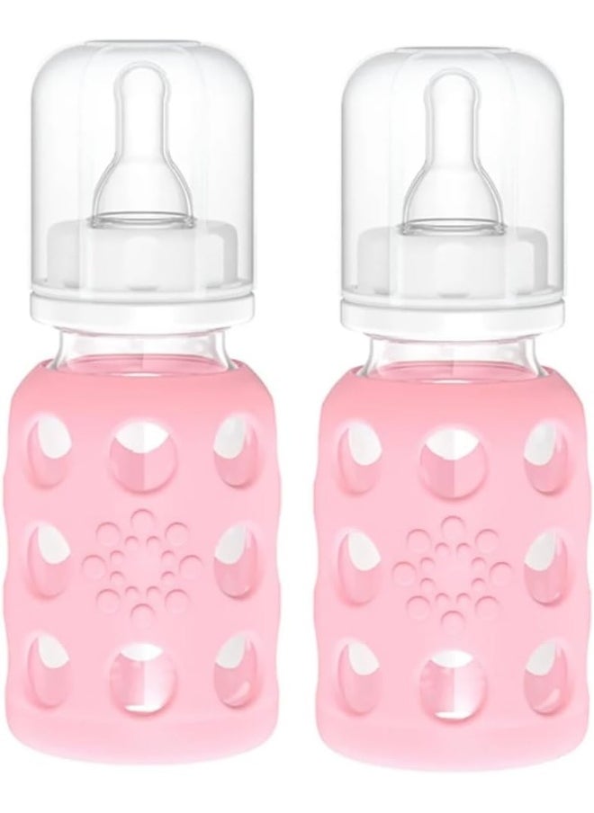 lifefactory Lifefactory Glass Baby Bottle with Silicone Sleeve, 2 Pack (Pink, 4oz)  - Image 1