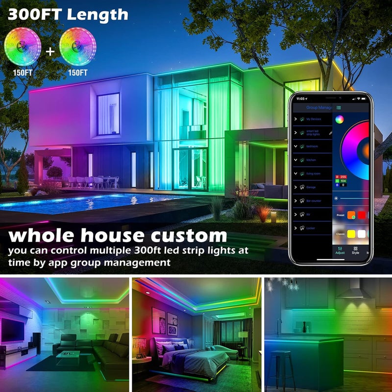 AILBTON 300ft Led Strip Lights(3 Rolls of 100ft led Lights) Ultra Long Led Light Strip with App Voice Control Remote,5050 RGB Music Sync Color Changing Led Lights for Bedroom,Party,Home Decoration - Image 2