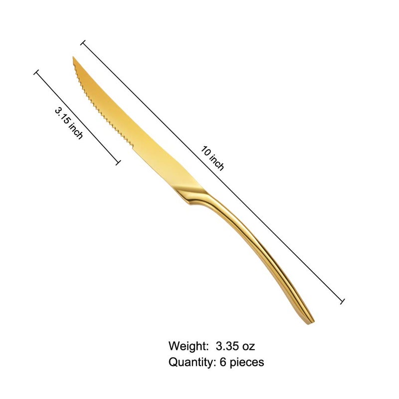 Lemeya Lemeya Stainless Steel Gold Steak Knives Set of 6,Forge Steak Knife,Serrated Steak Knives Set,6 Piece Heavy Steak Knives-10 inch,Mirror Polished,Dishwasher Safe  - Image 3