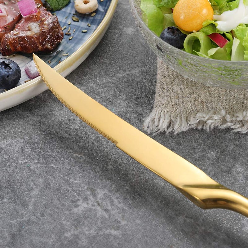 Lemeya Lemeya Stainless Steel Gold Steak Knives Set of 6,Forge Steak Knife,Serrated Steak Knives Set,6 Piece Heavy Steak Knives-10 inch,Mirror Polished,Dishwasher Safe  - Image 5