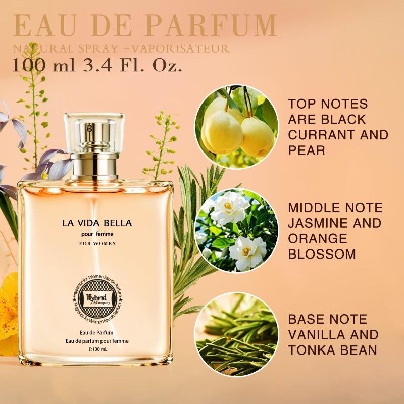 Hybrid & Company La Vida Bella Fragrance for Women Eau De Parfum Natural Spray Elegant Scent, 3.4 Fl Oz - Image 2
