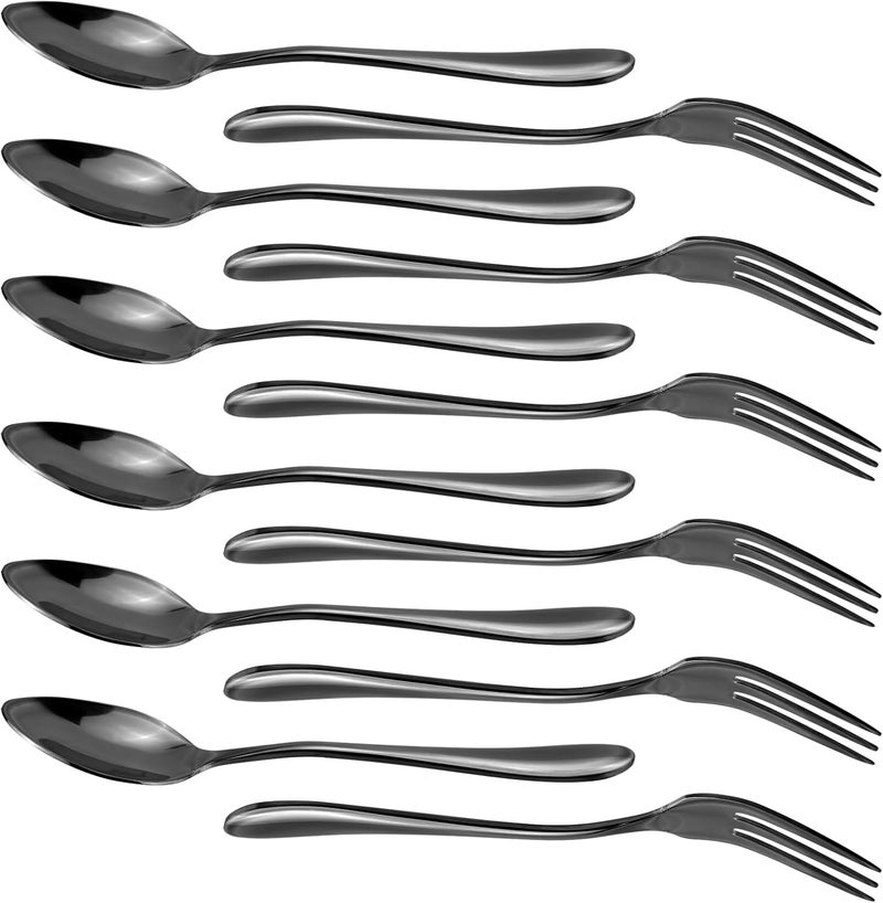 RETON 12 Pcs Silverware Set, Stainless Steel Black Mini Forks and Spoons, Appetizer Forks and Coffee Spoons for Kitchen - Image 1