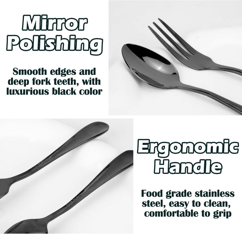 RETON 12 Pcs Silverware Set, Stainless Steel Black Mini Forks and Spoons, Appetizer Forks and Coffee Spoons for Kitchen - Image 3