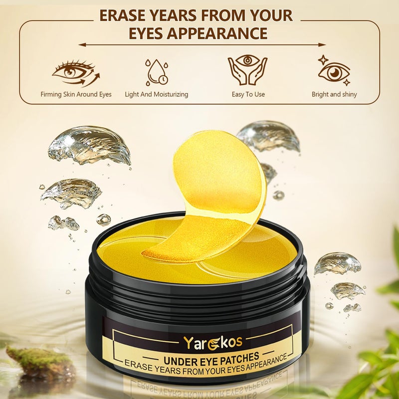 Yargkos 60 Pcs Green Under Eye Patches, 30 Pairs Undereye Mask for Dark Circles Puffy Eyes Treatment, Collagen Gel Pads Hydrating for Eye Bags Puffiness Wrinkle, Women Men Beauty Skin Care Products - Image 2