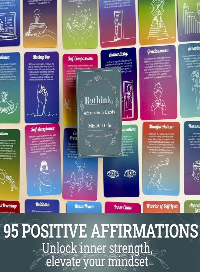 QUOKKA Rethink 95 Positive Affirmation Cards for Mindfulness | Inspirational Motivational Cards for Women, Men, Teens for Stress Anxiety Relief and Mental Wellness | Durable Self Care Card Set - Image 2