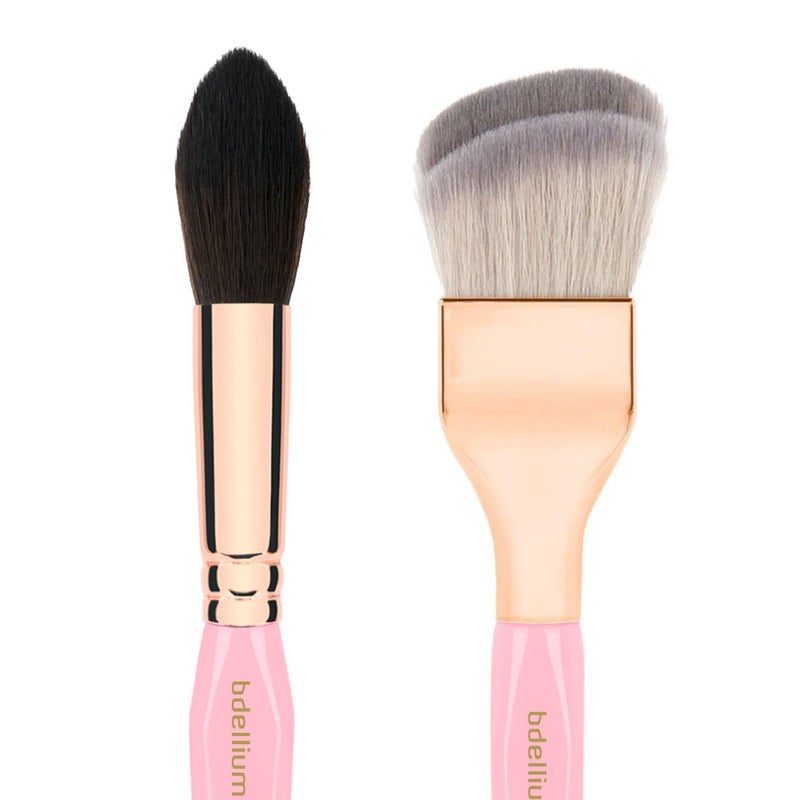Bdellium Tools Pink Golden Triangle Face Makeup Brush Set - with Soft Synthetic Bristles and Rose Gold Brass Ferrule for a Flawless Appearance (Pink, 4 pcs) - Image 5