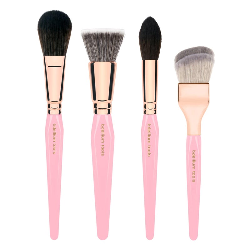 Bdellium Tools Pink Golden Triangle Face Makeup Brush Set - with Soft Synthetic Bristles and Rose Gold Brass Ferrule for a Flawless Appearance (Pink, 4 pcs) - Image 2