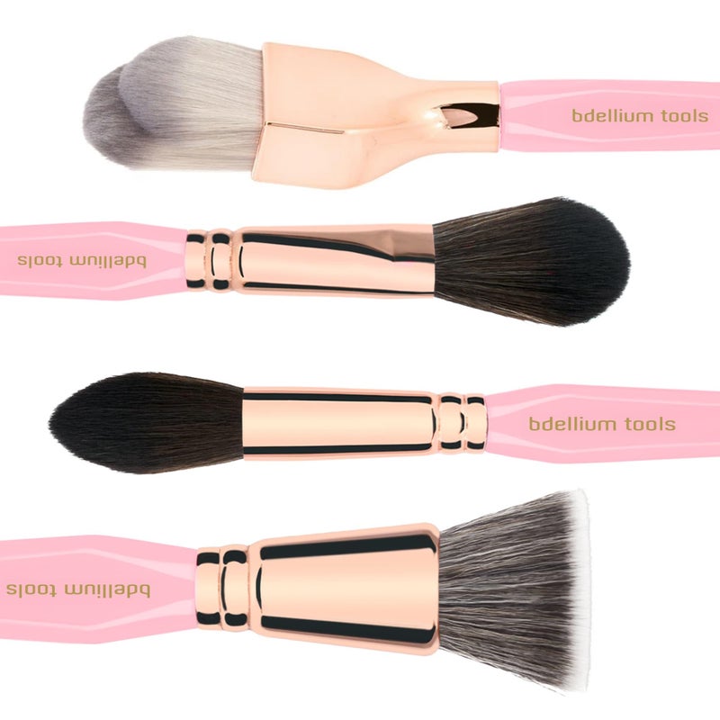 Bdellium Tools Pink Golden Triangle Face Makeup Brush Set - with Soft Synthetic Bristles and Rose Gold Brass Ferrule for a Flawless Appearance (Pink, 4 pcs) - Image 3