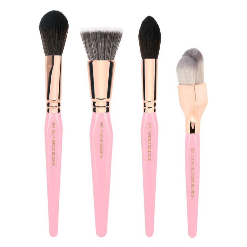 Bdellium Tools Pink Golden Triangle Face Makeup Brush Set - with Soft Synthetic Bristles and Rose Gold Brass Ferrule for a Flawless Appearance (Pink, 4 pcs) - Image 1
