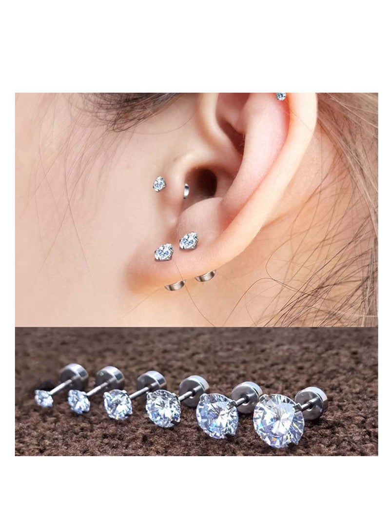 NOVOLAN NOVOLAN Stud Earrings 6 Pairs Hoop Earrings Set Women Girls, Stainless Steel Piercing Jewelry 6 Size AAA Zircon With Round Cake Ear Stud Earrings 4-Claw Grab Zircon Ear Bone Stud (Gold)  - Image 4