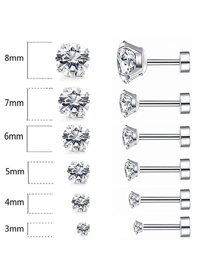 NOVOLAN NOVOLAN Stud Earrings 6 Pairs Hoop Earrings Set Women Girls, Stainless Steel Piercing Jewelry 6 Size AAA Zircon With Round Cake Ear Stud Earrings 4-Claw Grab Zircon Ear Bone Stud (Gold)  - Image 3