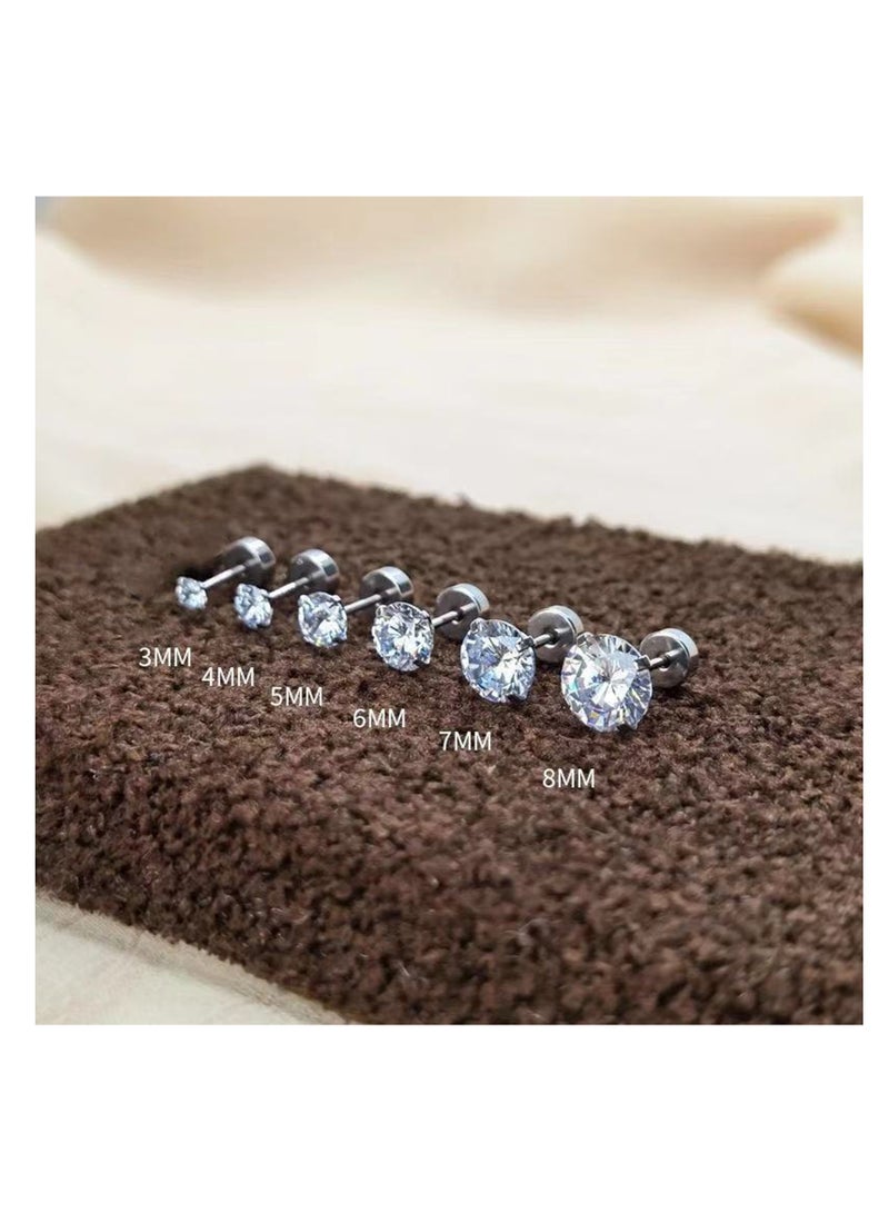 NOVOLAN NOVOLAN Stud Earrings 6 Pairs Hoop Earrings Set Women Girls, Stainless Steel Piercing Jewelry 6 Size AAA Zircon With Round Cake Ear Stud Earrings 4-Claw Grab Zircon Ear Bone Stud (Gold)  - Image 5