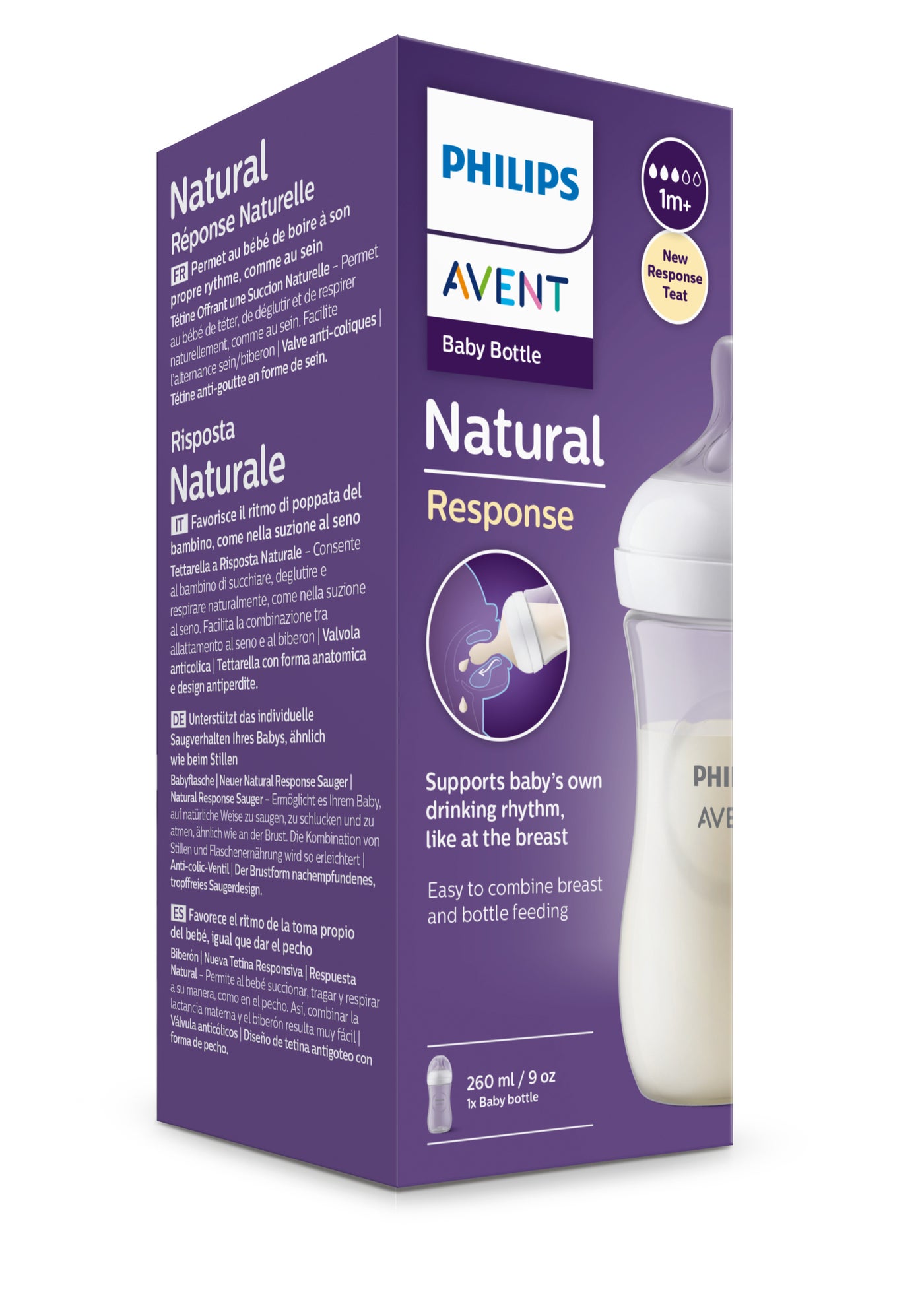 Natural Response Baby Feeding Bottle 260Ml | Ideal for 1 months+ Flow 3 | No.1 Brand Recommended By Moms Worldwide |Natural Response Technology Mimics Breastfeeding | Uniquely Designed Nipple Releases Milk Only When Baby Drinks