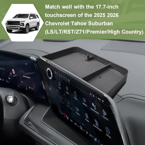 HGWEI Center Console Dashboard Organizer Compatible with 2025 2026 Chevy Suburban Tahoe Interior Accessories Armrest Dash Storage Box Insert Tray Holder, Fit 17.7-inch Touch-Screen Display Black - Image 2