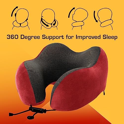 Billebon Premium Memory Foam Travel Neck Pillow Combo with Soft Eye Mask, Carry Bag, and Ear Plugs (Red with Eye Mask) - Image 3