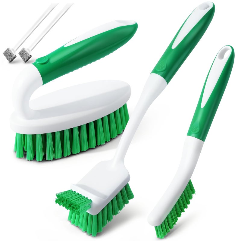 Holikme Cleaning Brush Set for Household Use, Scrub Brush, Kitchen Brush, Tile Lines Brush for Bathroom, Floor, Tub, Shower and Kitchen Surface (Green) - Image 1