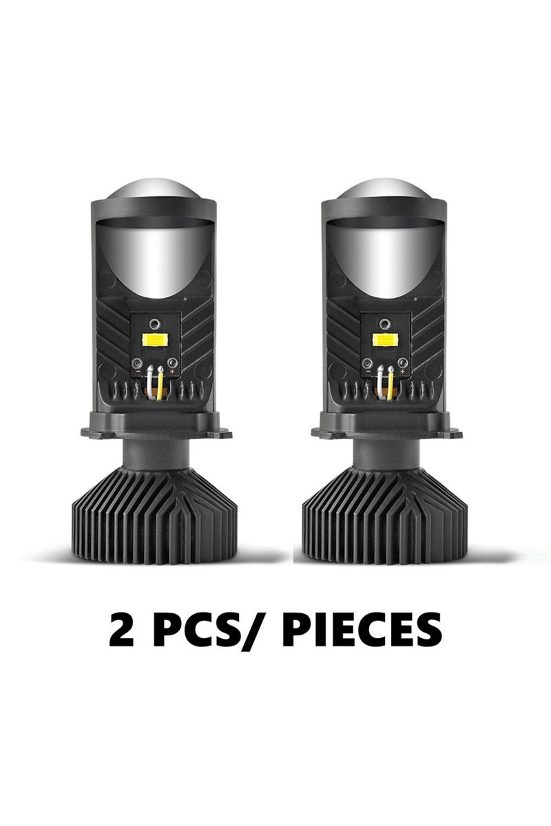H4/9003/HB2 قطعتان عالي/منخفض، مروحة توربو يسارية Y6، مصابيح أمامية LED H4 للسيارة، عدسة بروجكتور صغيرة H4، 6000 كلفن، إضاءة فائقة السطوع