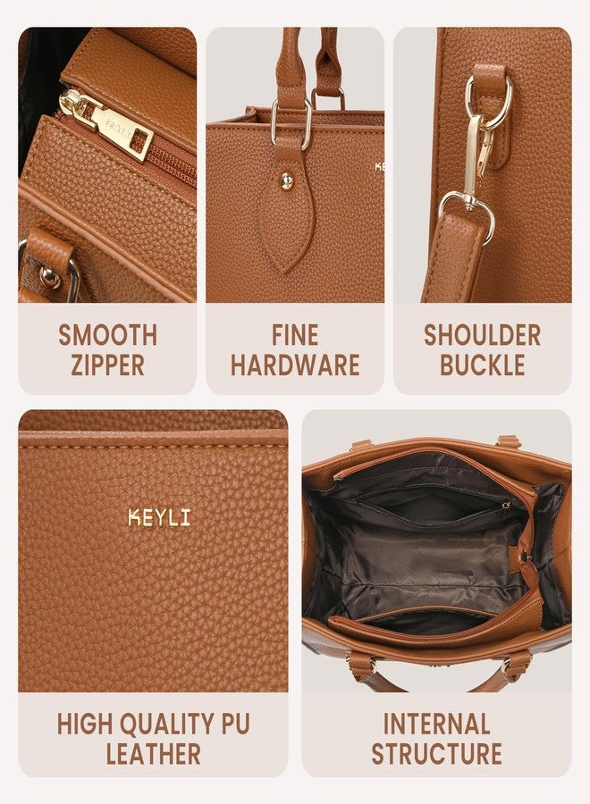 Keyli 3PCS Tote Bag for Women Trendy lightweight crossbody shoulder bags waterproof leather Handbags Satchel for Working, Travel and Shopping Brown - Image 5