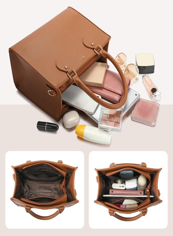 Keyli 3PCS Tote Bag for Women Trendy lightweight crossbody shoulder bags waterproof leather Handbags Satchel for Working, Travel and Shopping Brown - Image 4