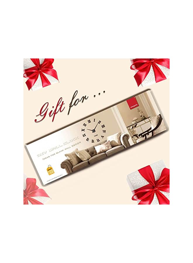 Raxoom Large 3D DIY Wall Clock Roman Numerals Clock Frameless Mirror Surface Wall Sticker Home Decor for Living Room Bedroom (Black Gold) - Image 3