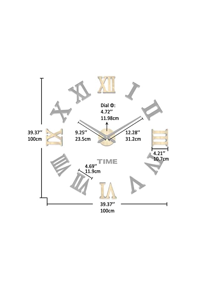 Raxoom Large 3D DIY Wall Clock Roman Numerals Clock Frameless Mirror Surface Wall Sticker Home Decor for Living Room Bedroom (Black Gold) - Image 2
