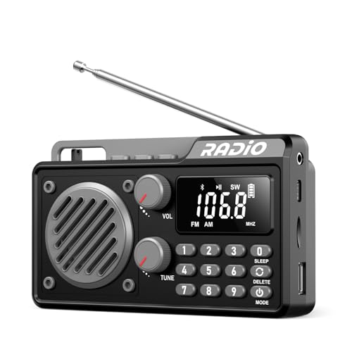 kamapulo Portable Radio AM FM 1500mAh Rechargeable with Best Reception, Transistor shortwave Radio Wireless Bluetooth Speaker, with Large LCD Screen, Support TF Card U Disk, Earphone, Sleep Timer (Black) - Image 1