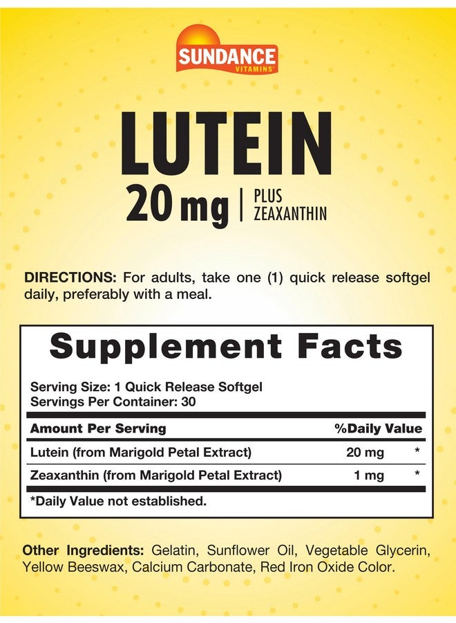 Sundance Lutein 20mg | 30 Softgels | With Zeaxanthin | Non-GMO and Gluten Free Supplement | By Sundance - Image 2