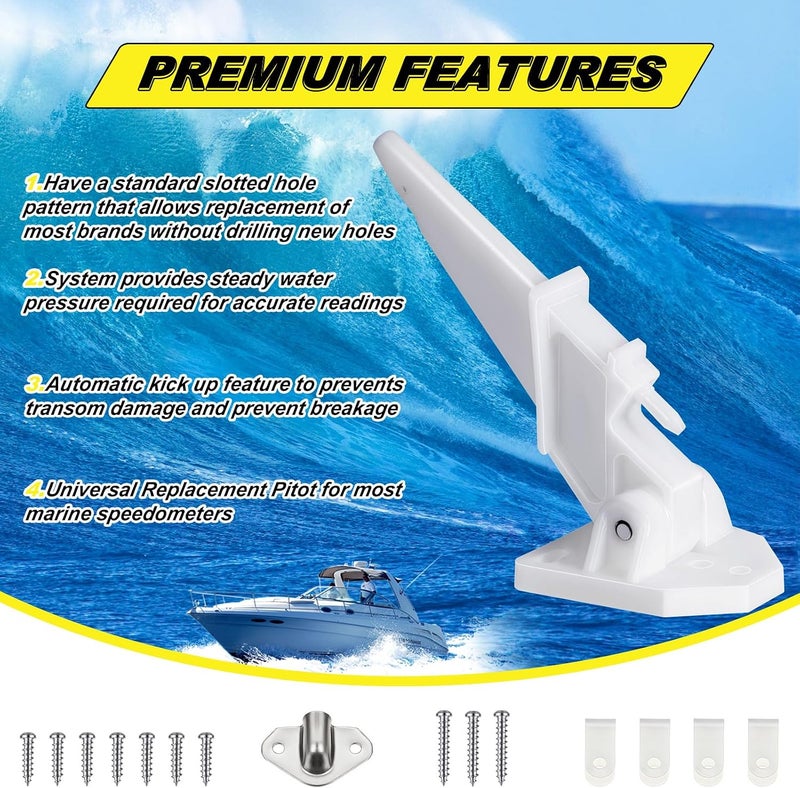 Datanly 4 Pcs Marine Speedometer Pitot Tube 80 Mph Boat Speedometer Pitot Kit Sea Boat Speedometer Pickup Portable Speedometer Kick up Pitot Tube, White Finish - Image 5