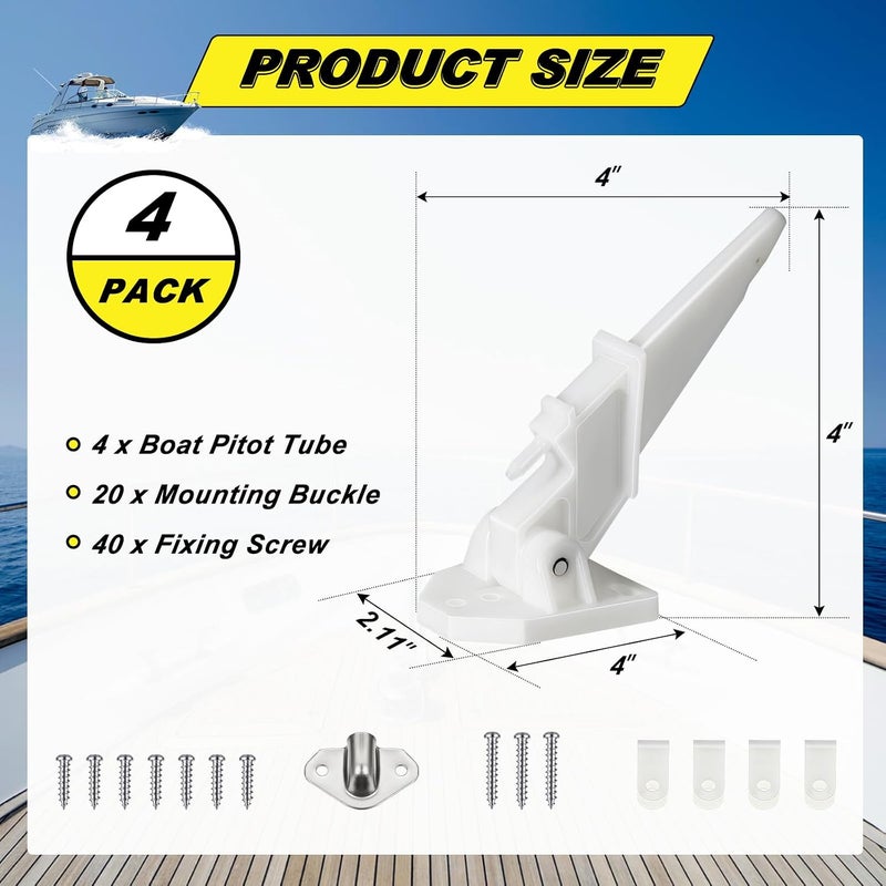 Datanly 4 Pcs Marine Speedometer Pitot Tube 80 Mph Boat Speedometer Pitot Kit Sea Boat Speedometer Pickup Portable Speedometer Kick up Pitot Tube, White Finish - Image 2