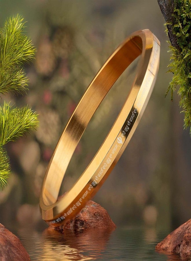 Mesmerize Waheguru Ji Da Khalsa MicroCarved Stainless Steel Kada Bracelet for Men & Boys – Round Flat, Hypoallergenic & Anti-Tarnish (Gold, S) - Image 3