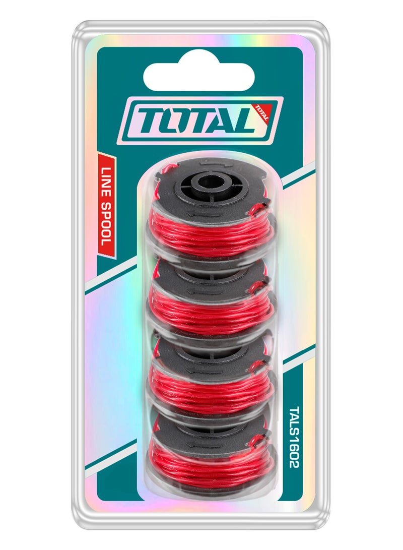 TOTAL 4-Piece Grass Trimmer Line Spool Set (1.6mm x 5m) - Spiral Aerodynamic Replacement Line for 20V Lithium-Ion Trimmers - TALS1602 - Image 1
