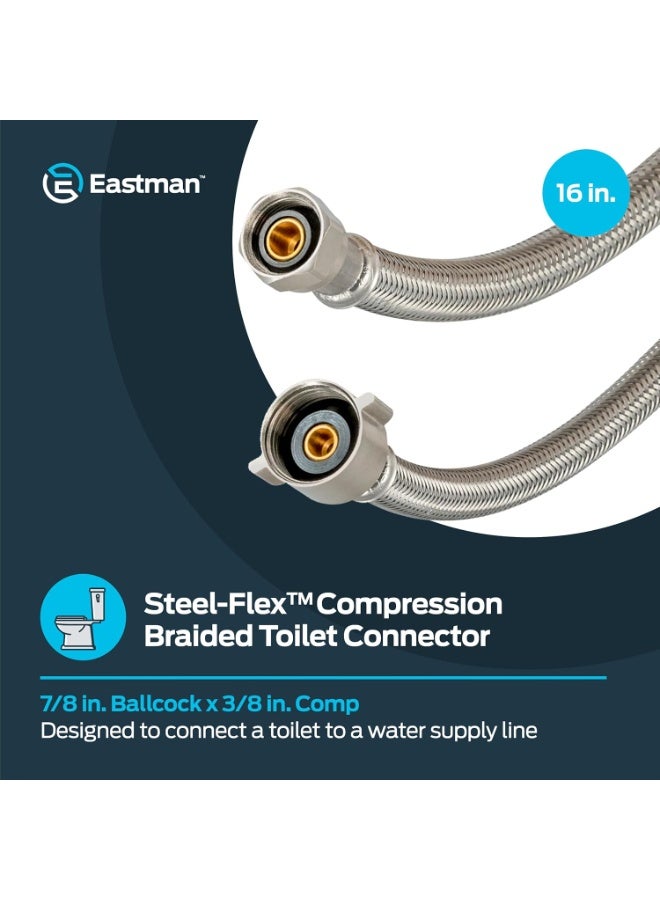 Eastman Eastman 16 Inch Flexible Toilet Connector, 7/8 Inch Ballcock x 3/8 Inch Compression, Stainless Steel Braided Hose, 48089  - Image 3
