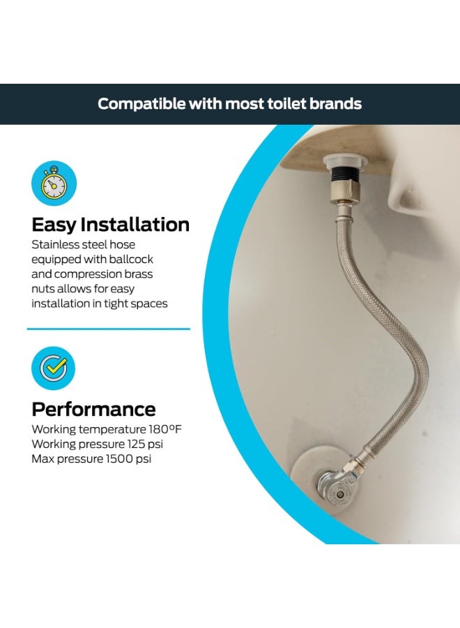 Eastman Eastman 16 Inch Flexible Toilet Connector, 7/8 Inch Ballcock x 3/8 Inch Compression, Stainless Steel Braided Hose, 48089  - Image 5