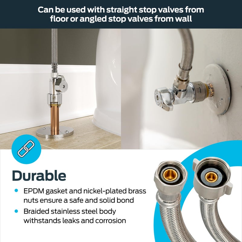 Eastman 16 Inch Steel-Flex Toilet Connector, Braided Stainless Steel Supply Line with 7/8 in Ballcock x 3/8 in Compression Ends, 48089 - Image 5