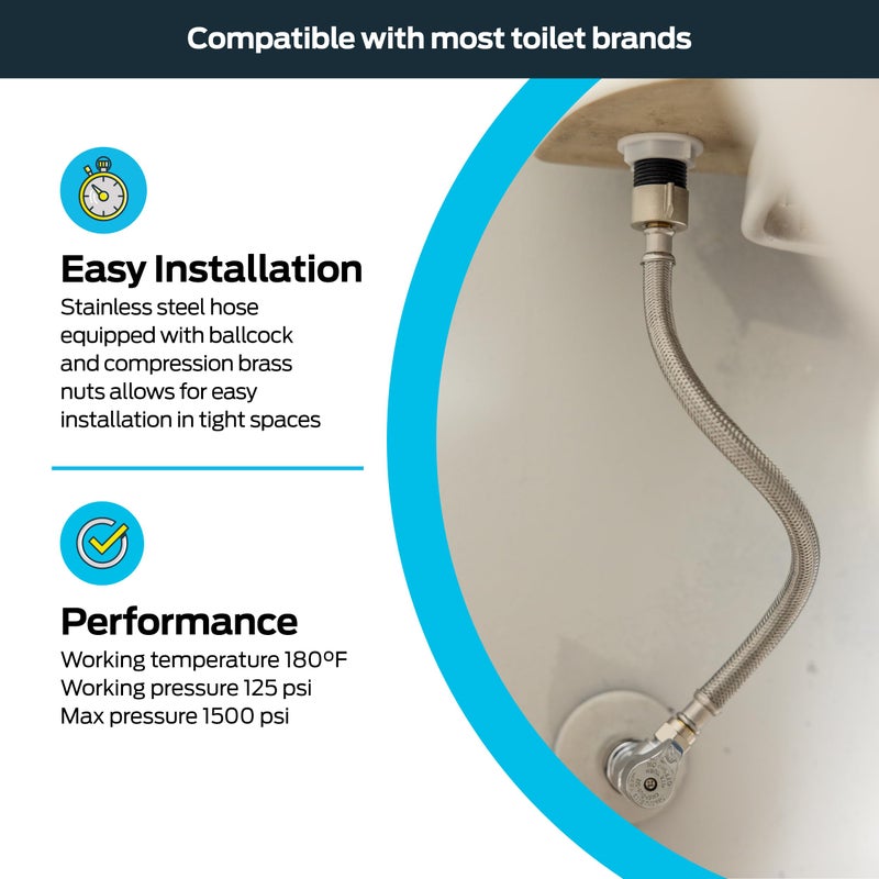 Eastman 16 Inch Steel-Flex Toilet Connector, Braided Stainless Steel Supply Line with 7/8 in Ballcock x 3/8 in Compression Ends, 48089 - Image 3