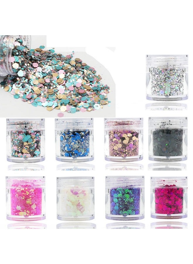 LifexTol 9 Colors Chunky Glitter Sequins 90G Size Mixed Resin Hexagons Crafts Fine Glitter Iridescent Diy Nail Sequins For Face Body Makeup Resin Accessories(Mixed Colorb) - Image 1