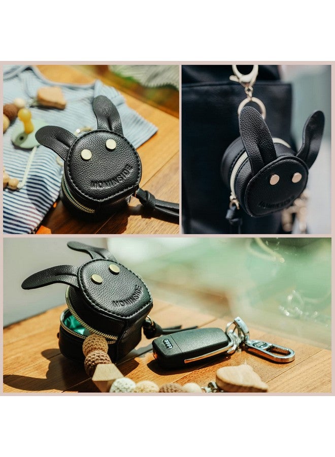 MOMINSIDE Pacifier Case Holder With Clip, Pacifier Charm Pod Cute Rabbit Bag Charm Purse Charm Clasp to Easily Attach to Diaper Bags or Purse, Holds 2 Pacifiers, Black - Image 2
