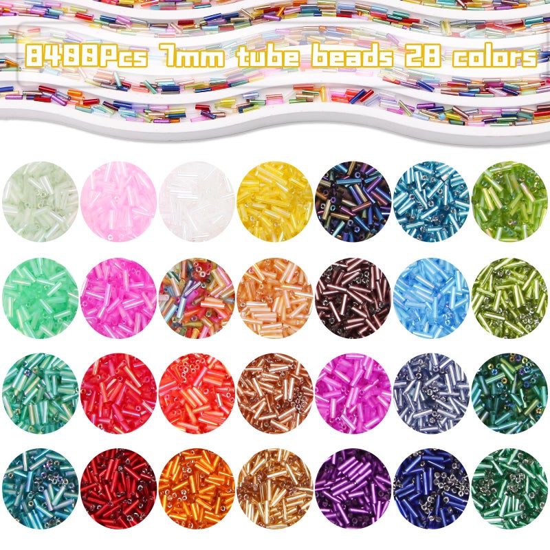 JOJOPLAY Tube Seed Beads 7mm Crafts Glass Bugle Beads with for Jewelry Making Embroidery Decoration (28 Colors, 8400pcs) - Image 2