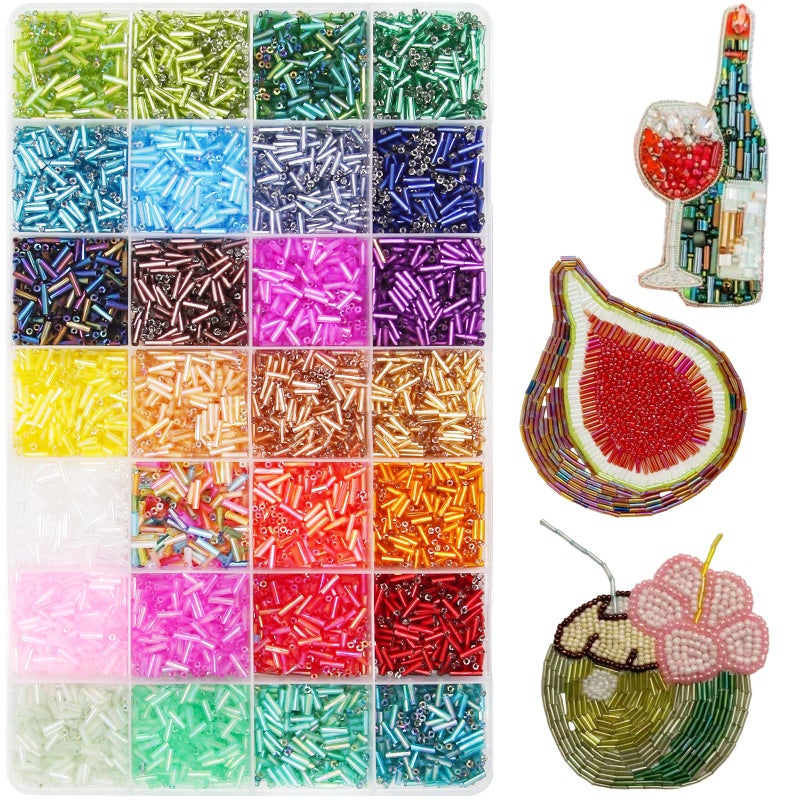 JOJOPLAY Tube Seed Beads 7mm Crafts Glass Bugle Beads with for Jewelry Making Embroidery Decoration (28 Colors, 8400pcs) - Image 1