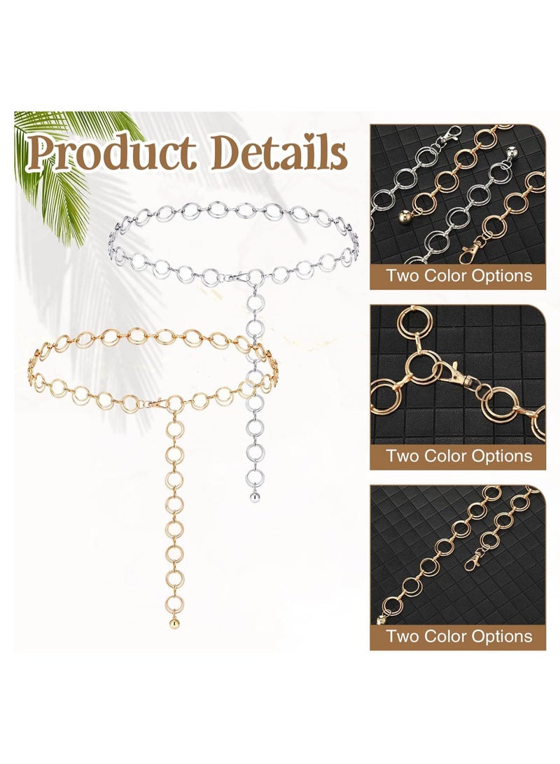 SYOSI Metal Waist Chains for Woman Girls 2 Pack Adjustable Body Link Belt Set Stylish Belly Jewelry with Polished O-Rings All Over Links Metal Link Chain for Jeans and Dresses (Gold+Silver)  - Image 4