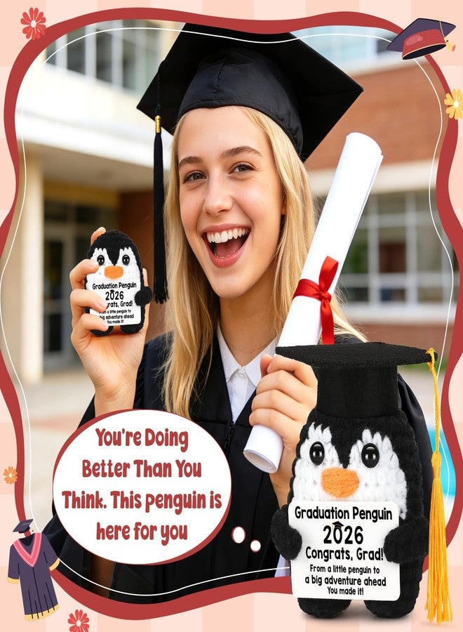 CryCarrot 2026 Graduation Gifts, Funny Handmade Crochet Penguin Class of 2026 Graduation Gifts for Women Men Her Him, College Middle High School Graduation Inspirational Grad Gift Small Cute Decor - Image 4