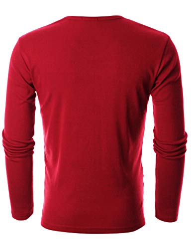 GIVON Men’s Slim Fit V-Neck Long Sleeve T-Shirt – 100% Cotton Ribbed Knit – Midweight Base Layer or Standalone Top / DCP053-RED-XXL - Image 3