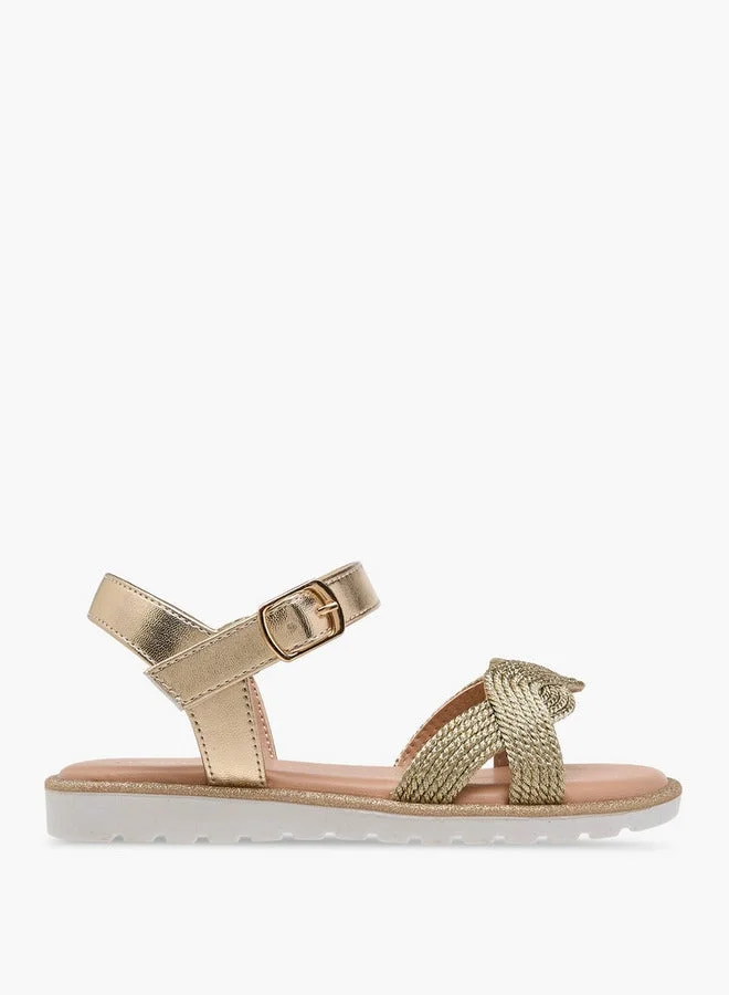 JUNIORS Girls Textured Open Toe Sandals with Hook and Loop Closure